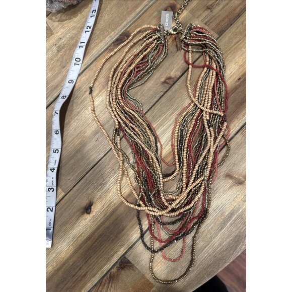 Chicos Layered Mutlicolor Gold Tone 14" Long Sead Bead Statement Necklace NEW - Picture 6 of 10